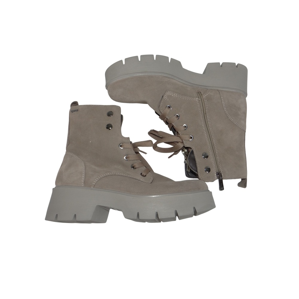 Igi&Co Womens Taupe Suede Crystal Embellished Combat Boots Made in Italy 38